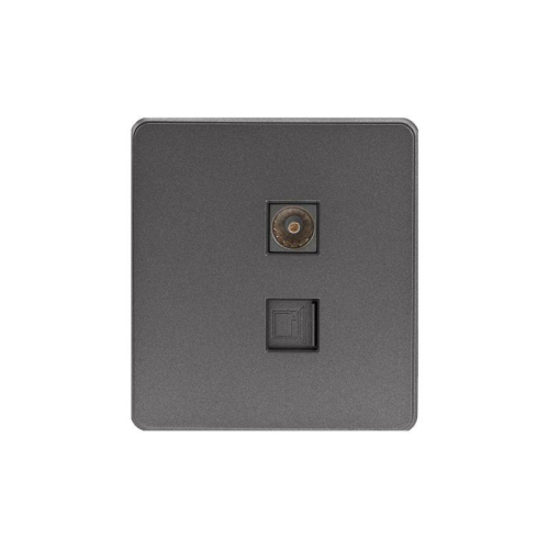 Розетка компьютерная + телевизионная СП ROUND MIELE RJ45 кат6 + TV титан Kranz KR-78-0722-2