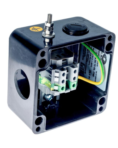 Коробка клеммная взрывозащ. с индикацией питания КВП на пластик. опоре для подключ. или концев. заделки нагреват. секции 1 отверст. под М25 клеммн. колодка 3мод. 10кв.мм Extherm sborka 1P/1L