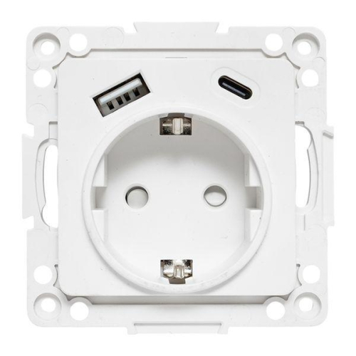 Розетка 1-м СП Стокгольм 16А USB A+C с заземл. защ. шторки винтов. клеммы механизм бел. EKF EYR16-2USB-typeA-typeC