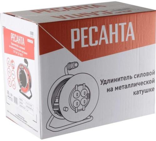 Удлинитель на метал. катушке 4х30м IP44 СУ-3х1.5-30/3 с выкл. Ресанта 61/118/7