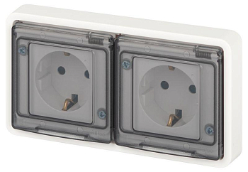 Розетка Эксперт 11-2523-01 2х2P+E гориз. IP55 16А-250В СУ бел. Эра Б0063276