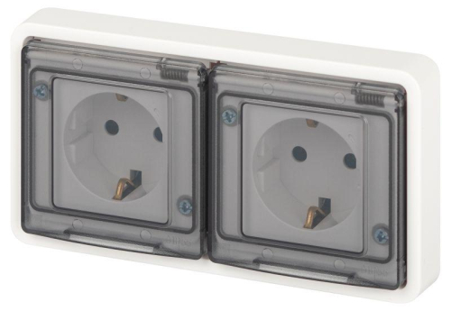 Розетка Эксперт 11-2523-01 2х2P+E гориз. IP55 16А-250В СУ бел. Эра Б0063276