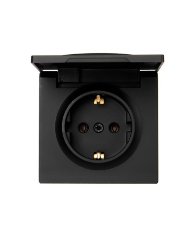 Розетка 1-м ОП LETO с заземл. с крышкой LETO ПБТ черн. бархат LEZARD 752-4200-123B
