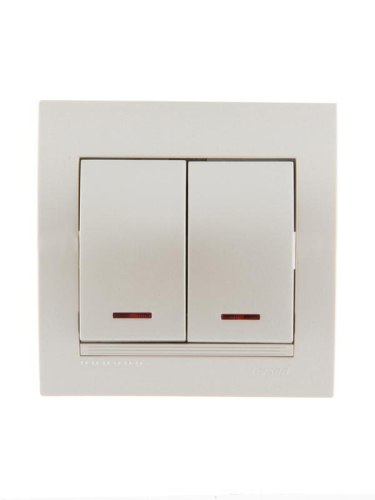 Выключатель 2-кл. СП Deriy 10А с подсветкой жемчуж./бел. метал. LEZARD 702-3030-112