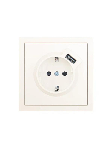Розетка 1-м СП ZIMA IP20 + USB с заземл. механизм сл. кость LEZARD 704-9088-181
