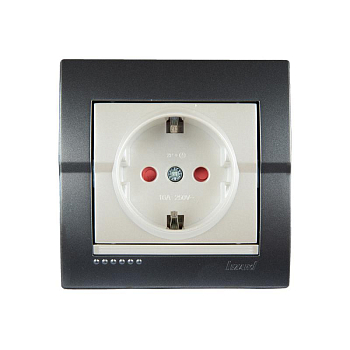 Розетка 1-м СП Deriy 16А IP20 с заземл. защ. шторки темн. сер./жемчуж. LEZARD 702-2930-124