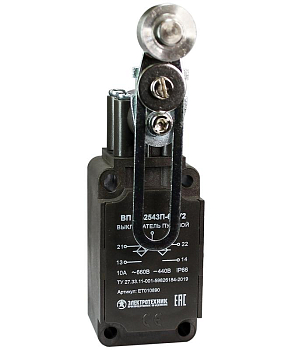 Выключатель путевой ВП 36-2543П-66 У2 рычаг со стальным роликом регулир. по длине 1з+1р инерционный 30х60мм без сальника 3А IP66 Электротехник ET010890