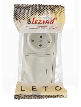 Блок ОП LETO (1-кл. выключатель с индикацией + 1-м розетка с заземл.) горизонт. крем LEZARD 752-0300-170BIP