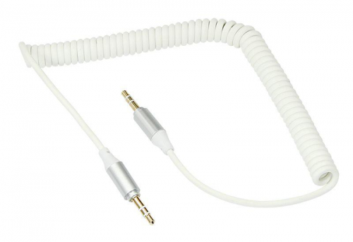 Кабель аудио AUX 3.5мм шнур спираль 1м бел. Rexant 18-4014