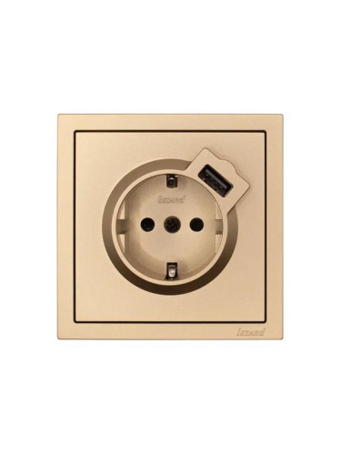 Розетка 1-м СП ZIMA IP20 + USB с заземл. механизм зол. LEZARD 704-3688-181