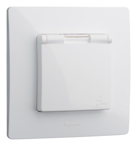 Розетка 1-м СП Etika 16А IP44 250В 2P+E с заземл. защ. шторки с крышкой немецк. стандарт безвинт. клеммы механизм бел. Leg 672232