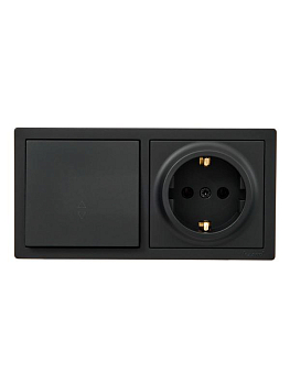 Блок ОП LETO (1-кл. выключатель проходной + 1-м розетка с заземл.) горизонт. черн. бархат LEZARD 752-4200-170BVP