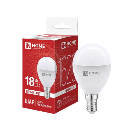Лампа светодиодная LED-ШАР-VC 18Вт шар 4000К E14 1620лм 230В IN HOME 4690612065366