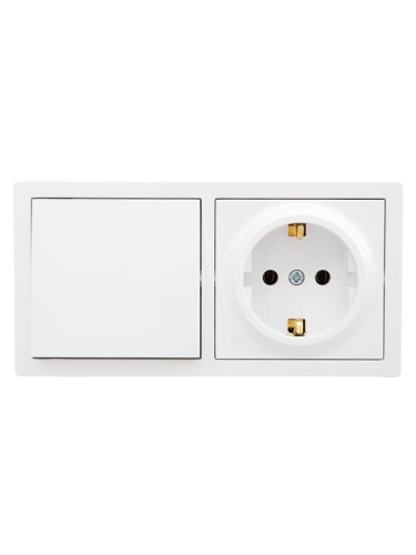 Блок ОП LETO (1-кл. выключатель + 1-м розетка с заземл.) горизонт. бел. LEZARD 752-0200-170BAP