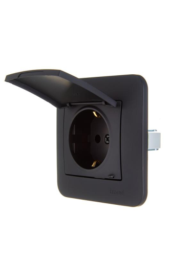 Розетка 1-м СП ASTI 16А IP20 с заземл. с крышкой термопласт в сборе черн. бархат. LEZARD 7081-4242-123В