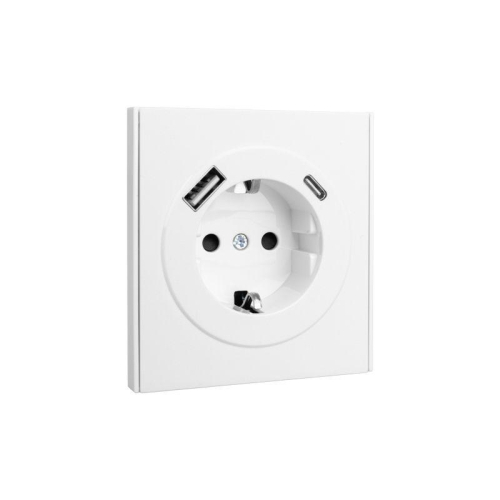 Розетка 1-м СП STRONG MIELE 16А с заземл. защ. шторки с USB A+C быстрой зарядки 5В/3А жемчуж. Kranz KR-78-0704-4