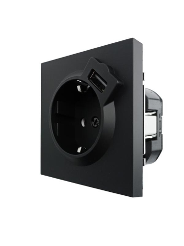 Розетка 1-м СП ZIMA IP20 + USB с заземл. механизм черн. бархат LEZARD 704-4288-181