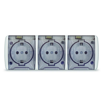 Розетка 3-м ОП Клио 16А IP54 с заземл. с прозр. крышкой бел. Universal К2235