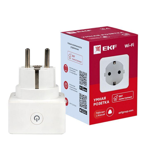 Розетка умная Wi-Fi 1-м 16А IP20 бел. Connect EKF RCS-1-WF
