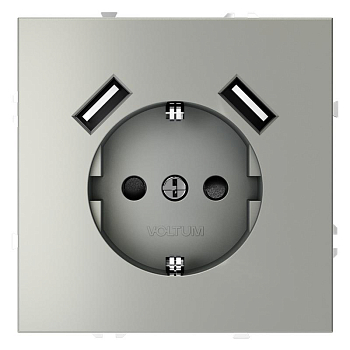 Розетка 1-м СП S70 16А с USB A+A с заземл. защ. шторки механизм сталь Voltum VLS040405