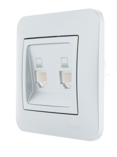 Розетка компьютерная + телефонная 2-м СП Karina RJ45 + RJ11 механизм матов. серебр. LEZARD 707-4388-143