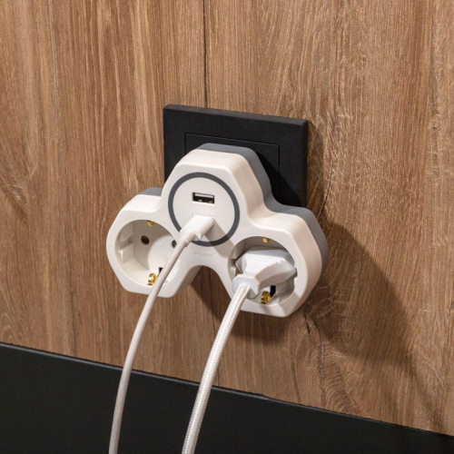 Разветвитель 2-м 16А + USB-A + USB-C с заземл. защ. шторки бел. Rexant 11-1253