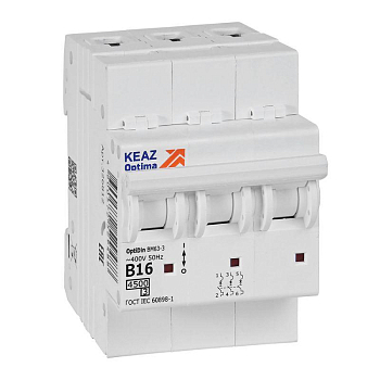 Выключатель автоматический модульный 3п B 16А 10кА OptiDin BM63-3B16-4.5-УХЛ3 КЭАЗ 329519