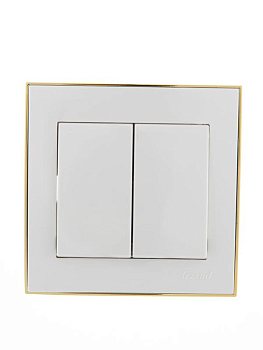 Выключатель 2-кл. СП Rain 10А IP20 с зол. боковой вставкой бел. LEZARD 703-0226-101