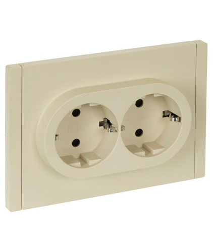 Розетка 2-м СП FORTE&PIANO FP423 16А с заземл. защ. шторки безвинт. крепл. ваниль IEK FP-R24-16-1-K10