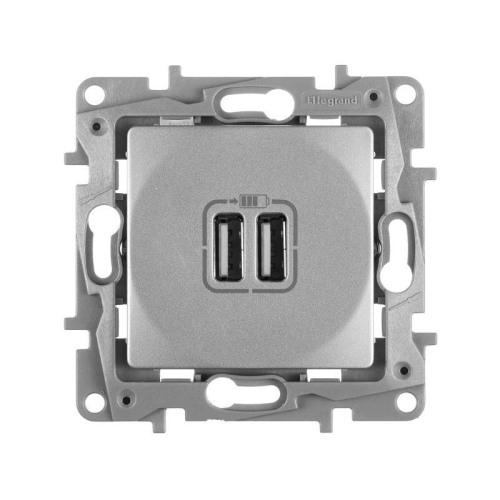 Розетка USB 2-м СП 2мод. Etika 240В/5В 2400мА механизм алюм. IEK 672494