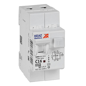 Выключатель автоматический дифференциального тока 2п OptiDin D63-23C16-AC-У3 C16 100мА 4.5кА с защитой от сверхтоков КЭАЗ 328105