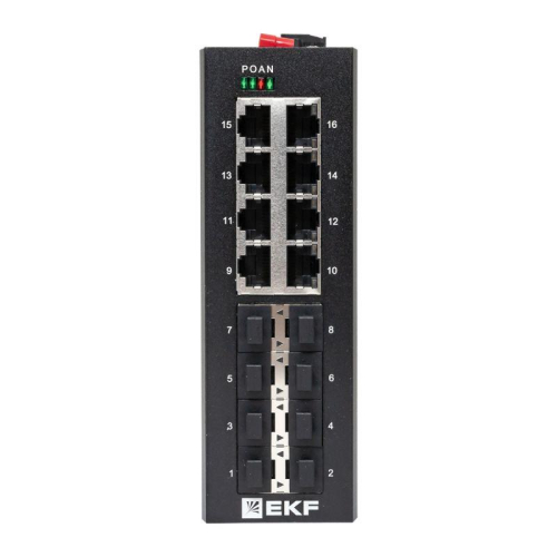 Коммутатор неуправляемый промышленный U-8GX/SFP-8GT 8 портов 1000Base-X SFP 8 портов 10/100/1000Base-T(X) RJ45 монтаж на DIN-рейку TSX EKF TSX-U-8GX/SFP-8GT