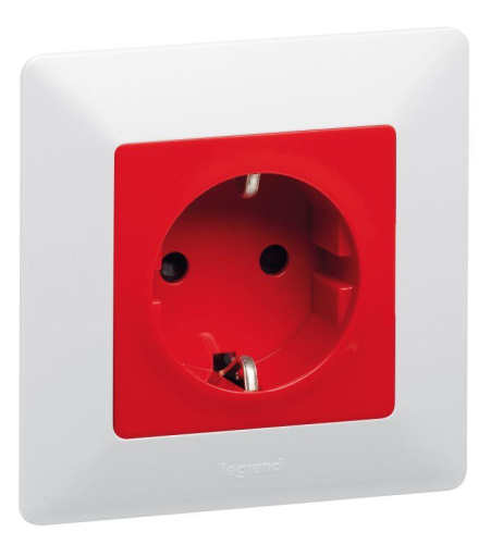 Розетка 1-м СП Valena Life 16А IP20 250В 2P+E защ. шторки безвинтов. клеммы с лицев. панелью механизм красн. Leg 753129