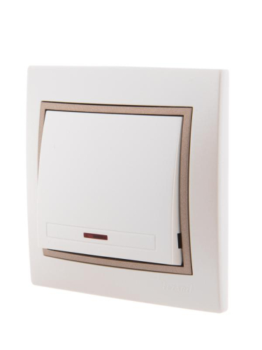 Выключатель Mira с подсветкой жемчуж./бел. метал./свет. корич. метал. LEZARD 701-3031-111