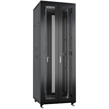 Шкаф монтажный телекоммуникационный напольн. ND-05C-42U80/120-BK 19дюйм 42U 800х1200х2055мм для распределит. и серверн. оборудования; передн. и задн. двойн. перфорир. двери ручки с замком RAL 9004 черн. Cabeus 9752c