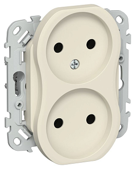 Розетка 2-м СП FLITE РС02-1-ФлСл 10А без заземл. без защ. шторок безвинтовое крепление механизм сливочный IEK FI-R20-10-1-K86