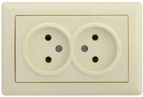 Механизм розетки 2-м СП Bolero РС20-1-0-БК 10А IP20 без заземл. крем. IEK ERB20-K33-10