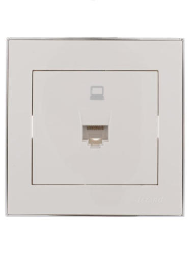 Розетка компьютерная 1-м СП Rain RJ45 с хром. боковой вставкой бел. LEZARD 703-0225-139