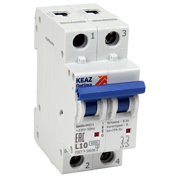 Выключатель автоматический модульный 2п K 16А 6кА OptiDin BM63-2K16-УХЛ3-РЕГ КЭАЗ 243246