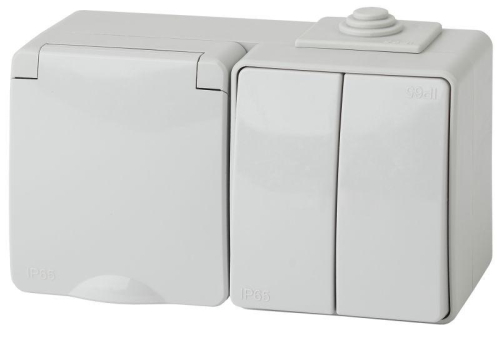 Блок розетка+выкл. ОП Эра Эксперт 11-7602-03 16А(10AX)-250В двойн. гориз. IP65 сер. ЭРА Б0035994