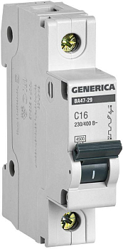 Выключатель автоматический модульный 1п C 16А 4.5кА ВА47-29 GENERICA MVA25-1-016-C