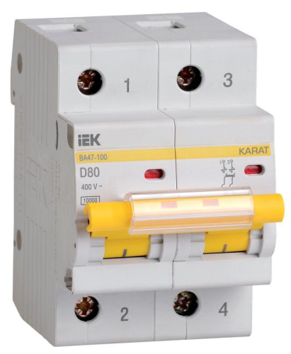 Выключатель автоматический модульный 2п D 80А 10кА ВА47-100 KARAT IEK MVA40-2-080-D