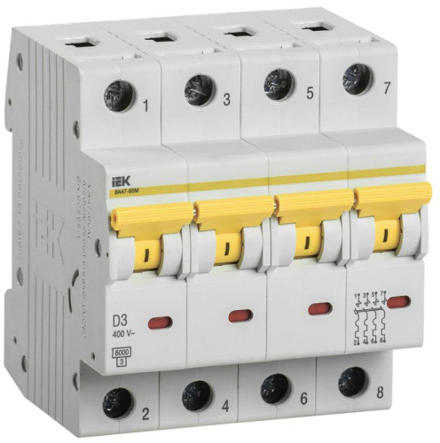 Выключатель автоматический модульный 4п D 3А 6кА ВА47-60M KARAT IEK MVA31-4-003-D