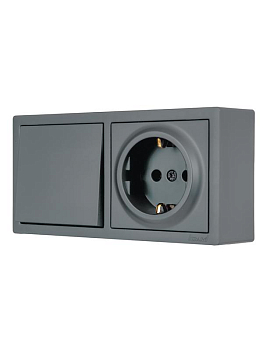 Блок ОП LETO (1-кл. выключатель + 1-м розетка с заземл.) горизонт. графит LEZARD 752-3400-170BAP