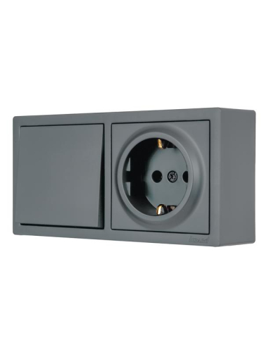 Блок ОП LETO (1-кл. выключатель + 1-м розетка с заземл.) горизонт. графит LEZARD 752-3400-170BAP