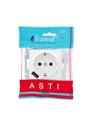 Розетка 1-м СП ASTI 16А IP20 с заземл. с заряд. устройством USB механизм бел. LEZARD 7081-0288-181