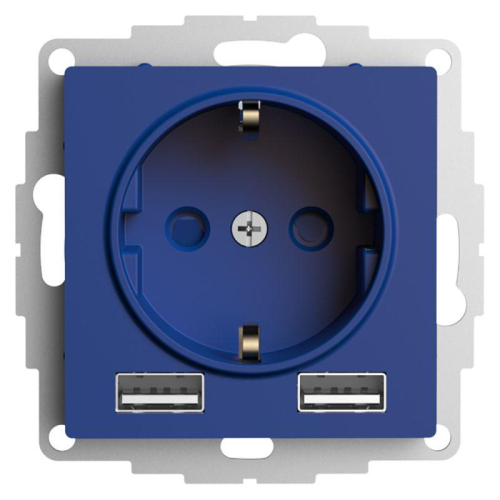 Розетка AtlasDesign 16А с 2-мя заряд. устройствами USB тип A+A 5В/2.4А 2х5В/1.2А механизм аквамарин SE ATN001130