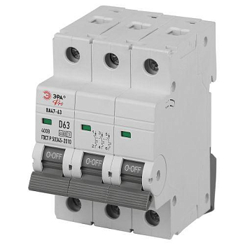 Выключатель автоматический 3п D 63А 4.5кА ВА47-63 PRO ЭРА Б0059483
