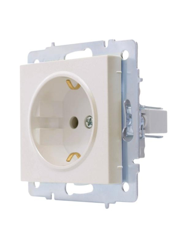 Розетка 1-м СП Vesna с заземл. защ. шторки ПБТ механизм жемчуж./бел. перламутр LEZARD 742-3088-124B