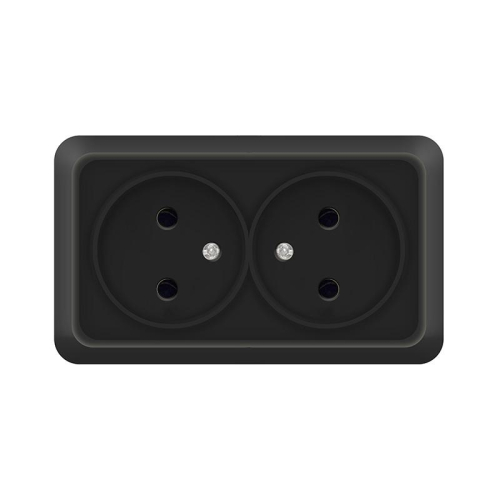 Розетка 2-м ОП Олимп 16А IP20 без заземл. черн. Universal 2215